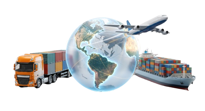 Global logistics multimodal freight network connecting Nepal with air cargo plane, ocean container ship, and freight truck